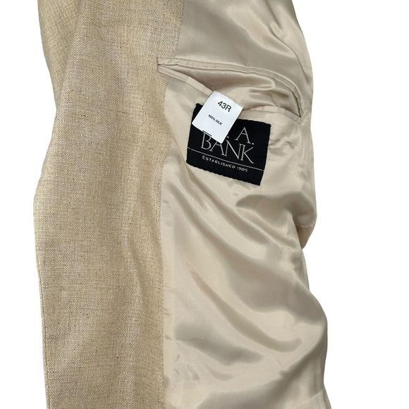 Jos A Bank Wool Silk Beige Two Button Blazer Sport Coat Mens 43R - Picture 5 of 5